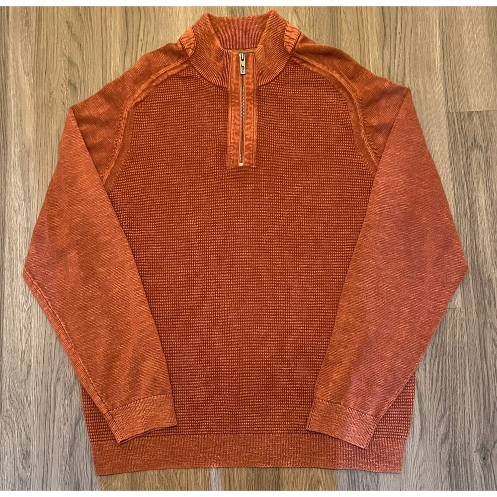 Tommy Bahama Waffle Knit‎ Pullover XL Quarter Zip Coastal Casual Resortwear